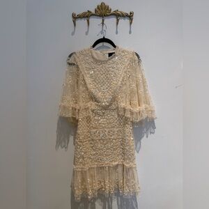 Needle & Thread Melody Sequin Mini Dress - Fully Embellished Cream Lace